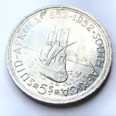 1952 SA Union Silver 5 shilling - Cracked die - Extra mast - Excellent one