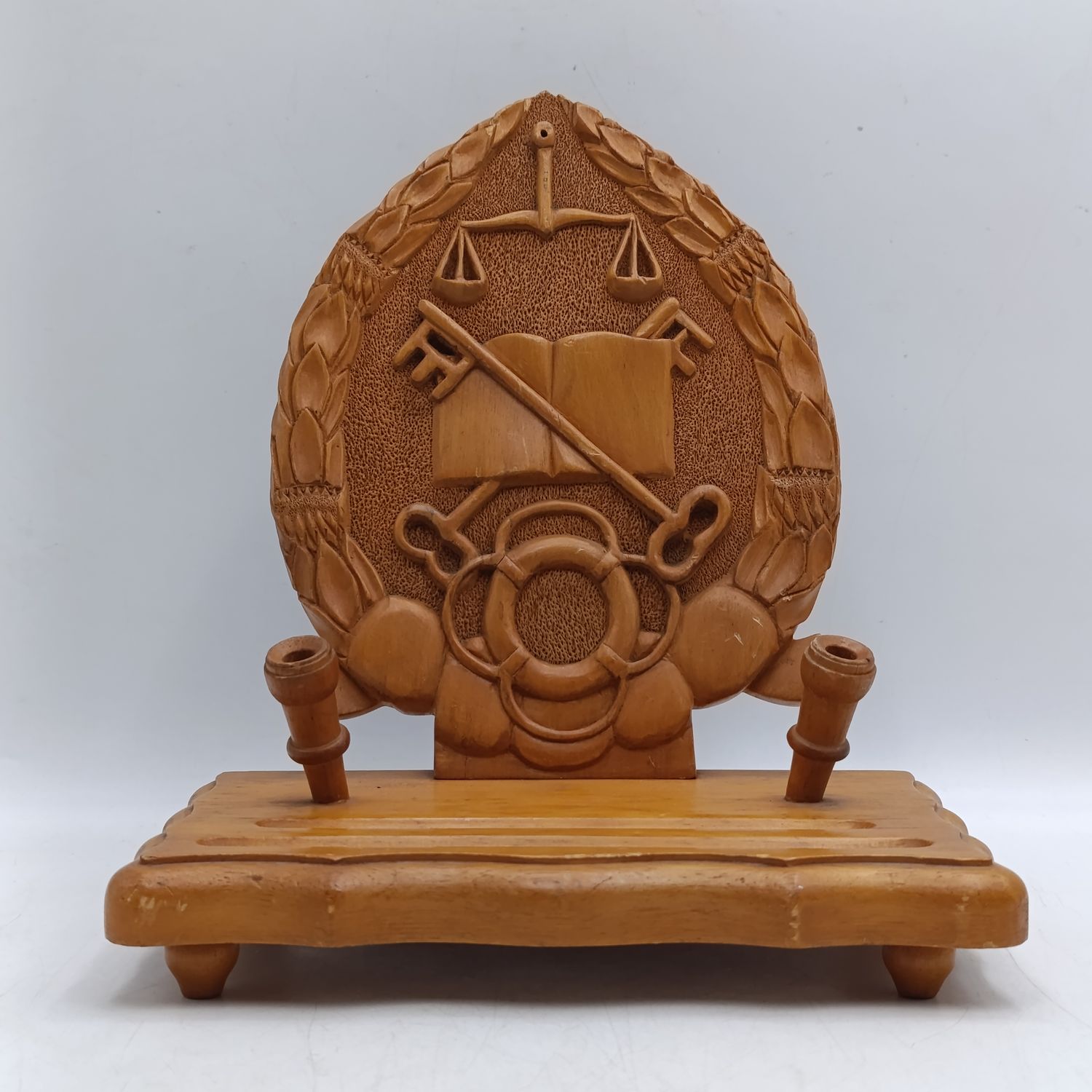 Handmade South African Prison Service wooden pen stand