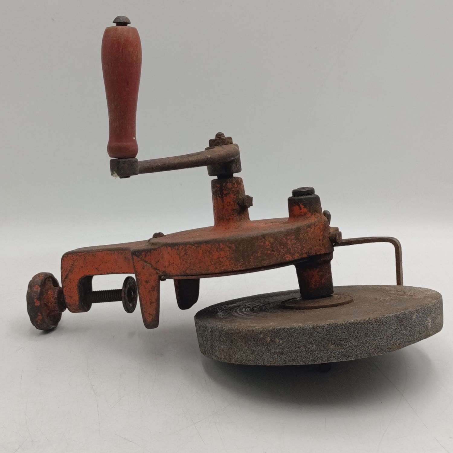 Vintage hand crank bench grinder
