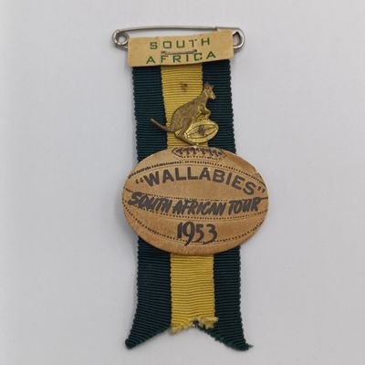 1953 Wallabies South African Tour Rugby ribbon badge - belonged to Popeye Strydom