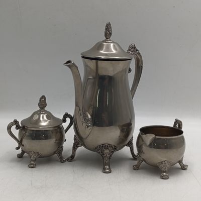Vintage silverplated teapot with milk and sugar bowl