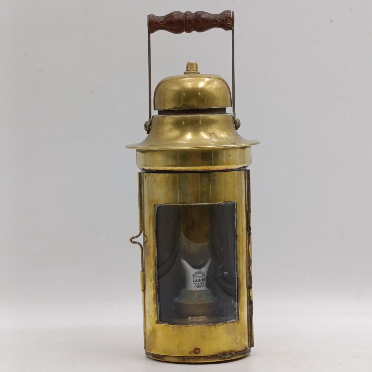 Antique brass Sherwood's nautical oil lamp with original burner