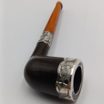 Vintage smoking pipe with sterling silver clabbing in Vienna-made case