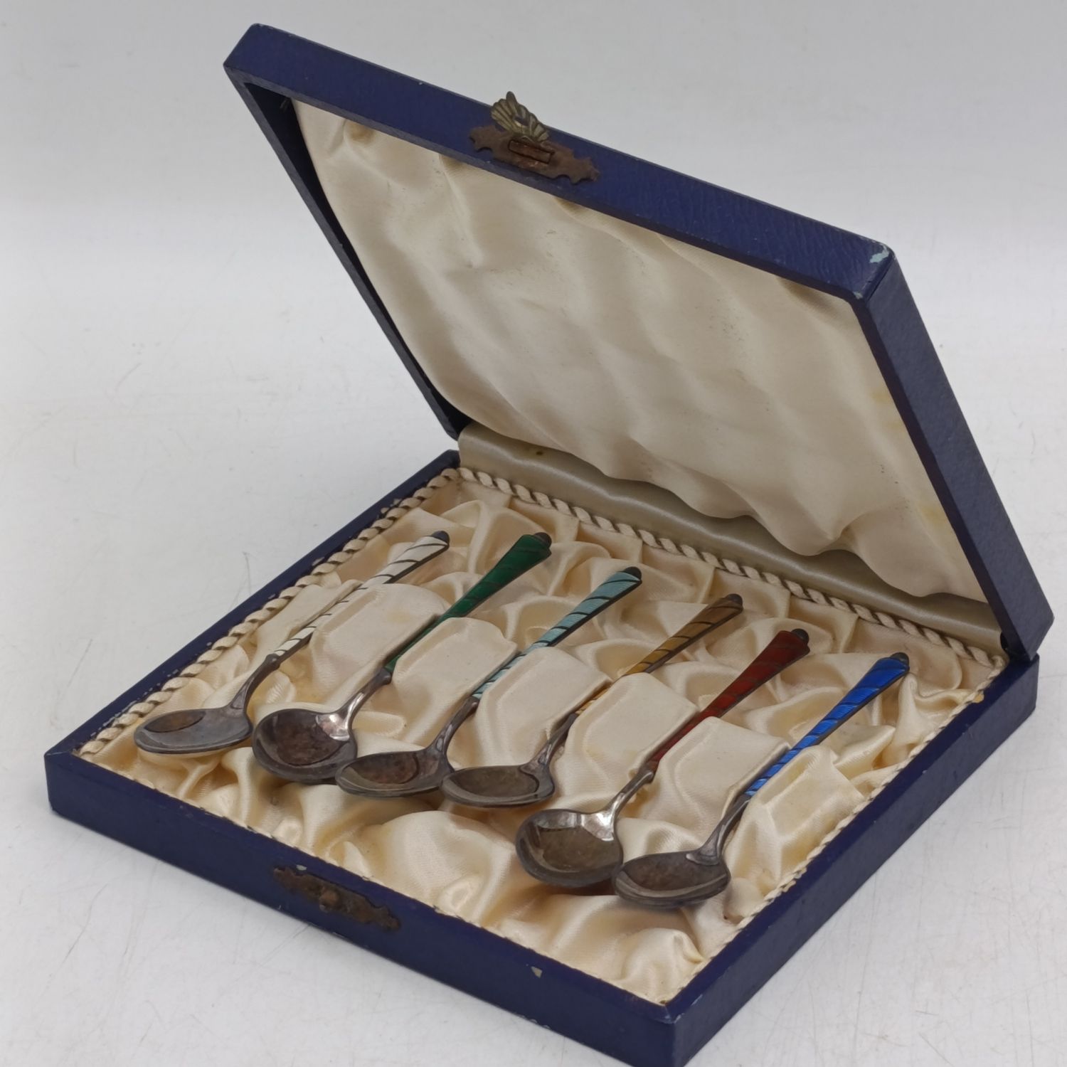 Vintage Denmark sterling silver enameled spoon set - as new
