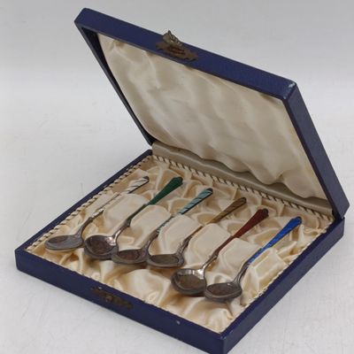 Vintage Denmark sterling silver enameled spoon set - as new