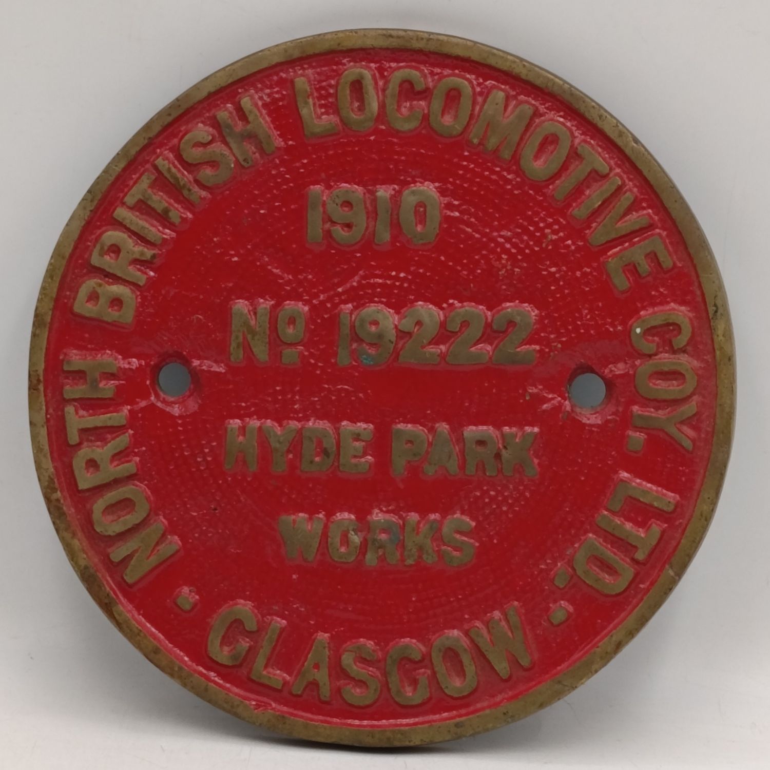 1910 North British Locomotive Coy Ltd #19222 coach builder brass plate