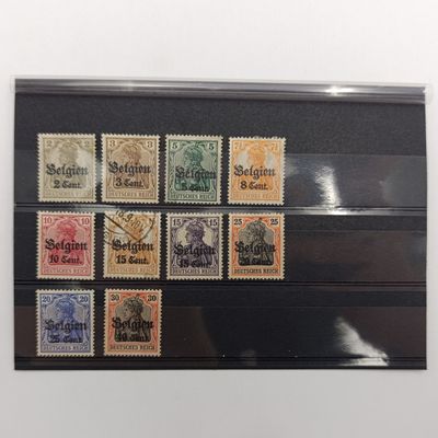 WW1 set of 10 German occupation of Belguim stamps 9 is Muit Hinged one used - no glue