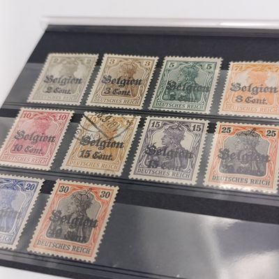 WW1 set of 10 German occupation of Belgium stamps 9 is Muit hinged one used - no glue
