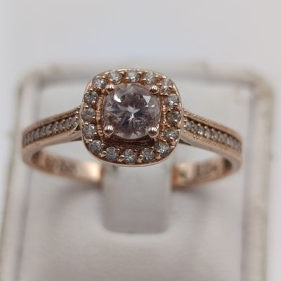 9kt Rose Gold Morganite and white sapphires ring - weighs 2.3g - size R