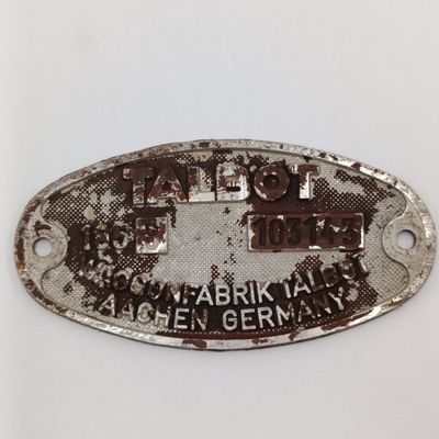 1958 Talbot railway coach builder Germany aluminium markers plate