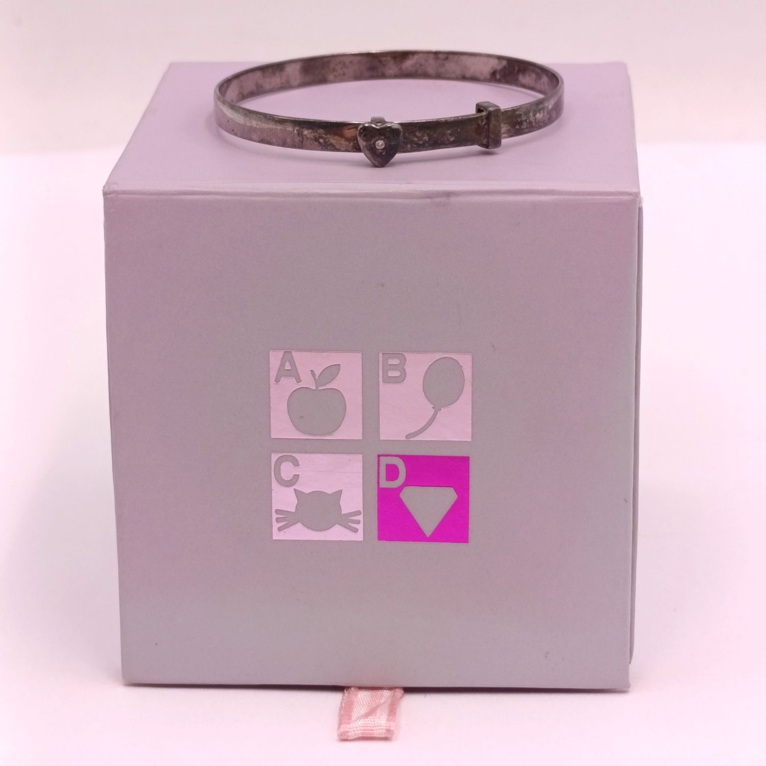 Sterling silver baby bangle with Diamond in box