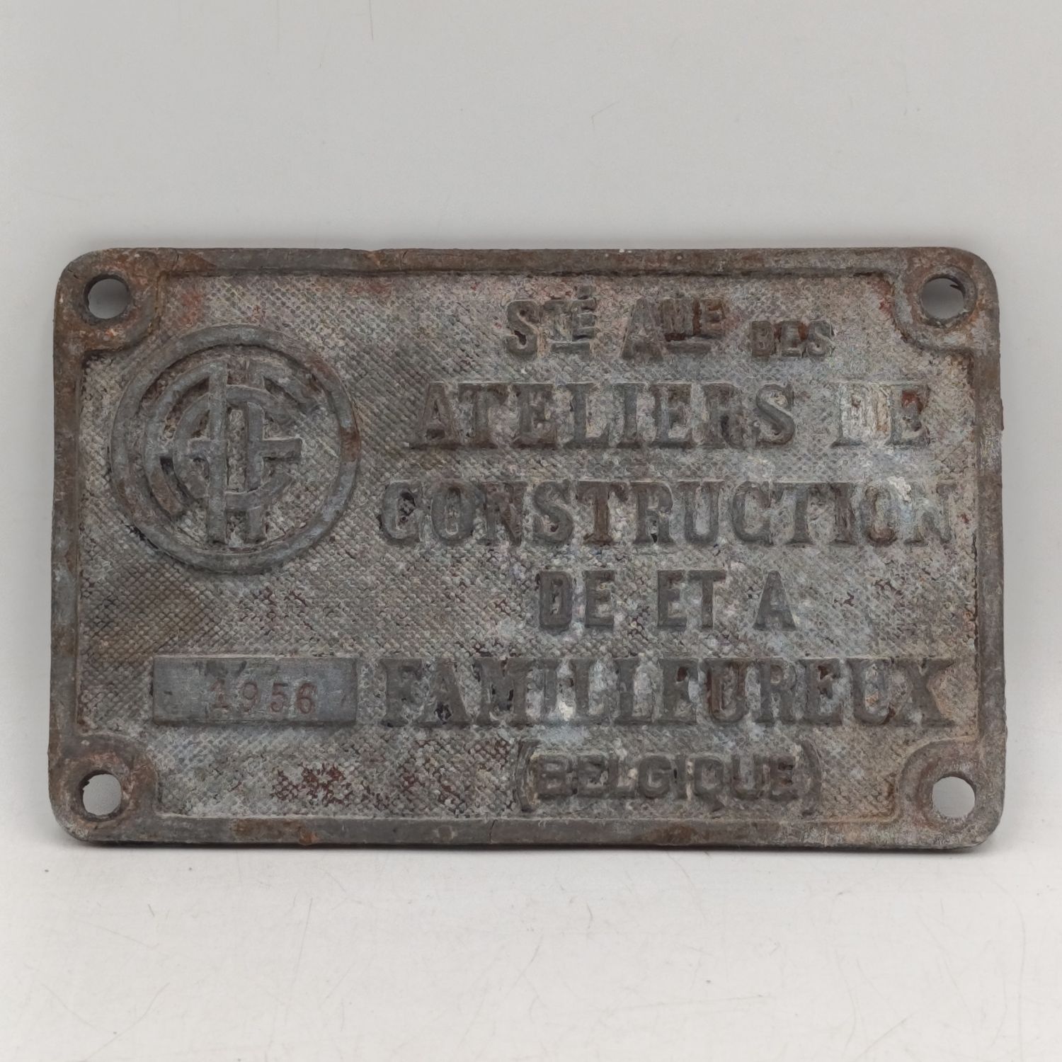 1956 Belgium construction workshops for families name plate