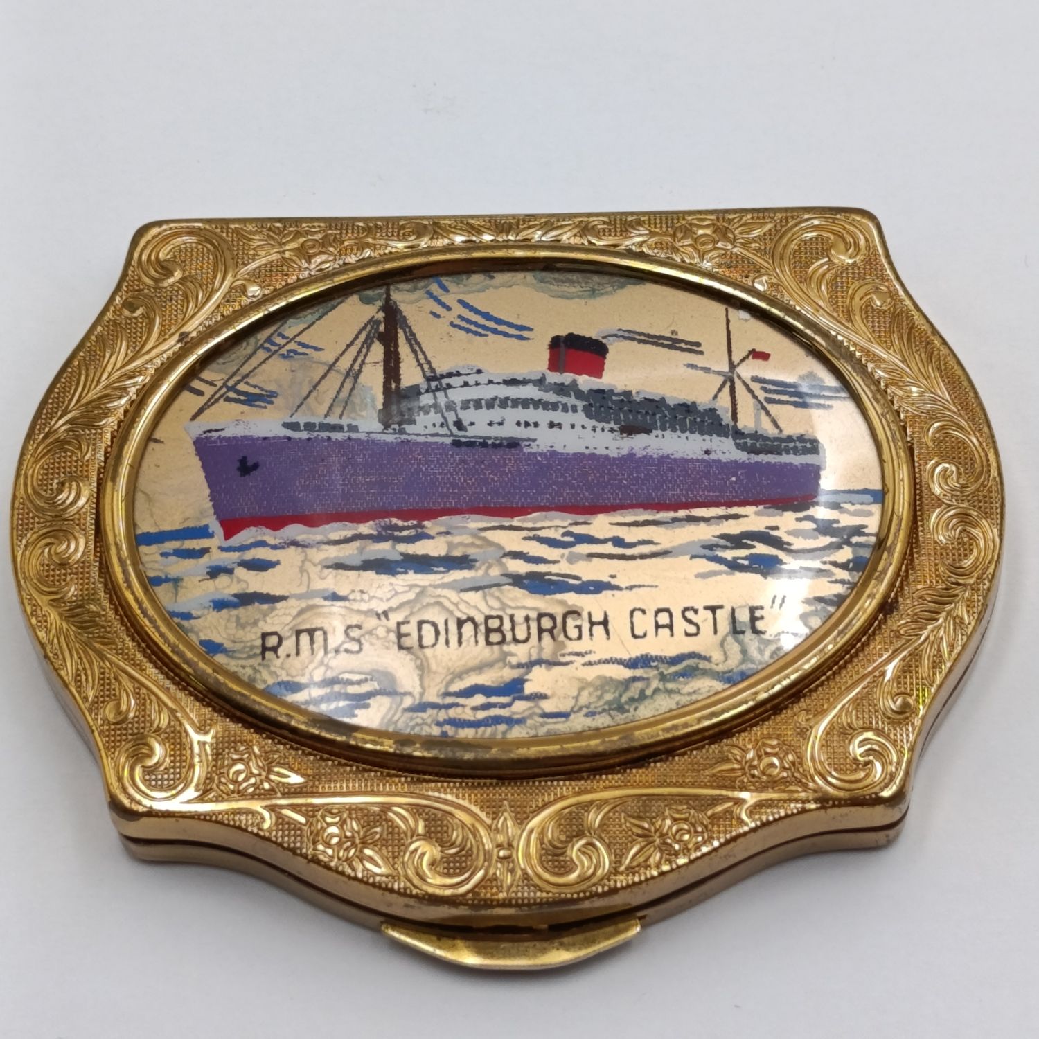 Vintage Stratton R.M.S Edinburgh Castle powder compact - mirror cracked