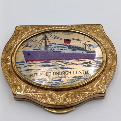 Vintage Stratton R.M.S Edinburgh Castle powder compact - mirror cracked