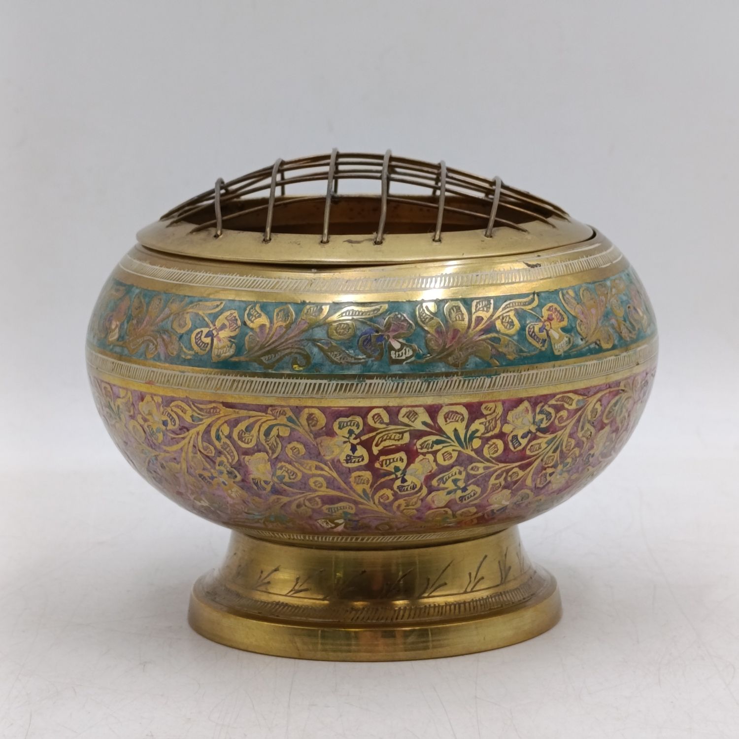 Vintage BIC India Brass flower frog bowl