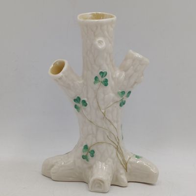 Vintage Belleek Co 0857 Shamrock tree trunk vase