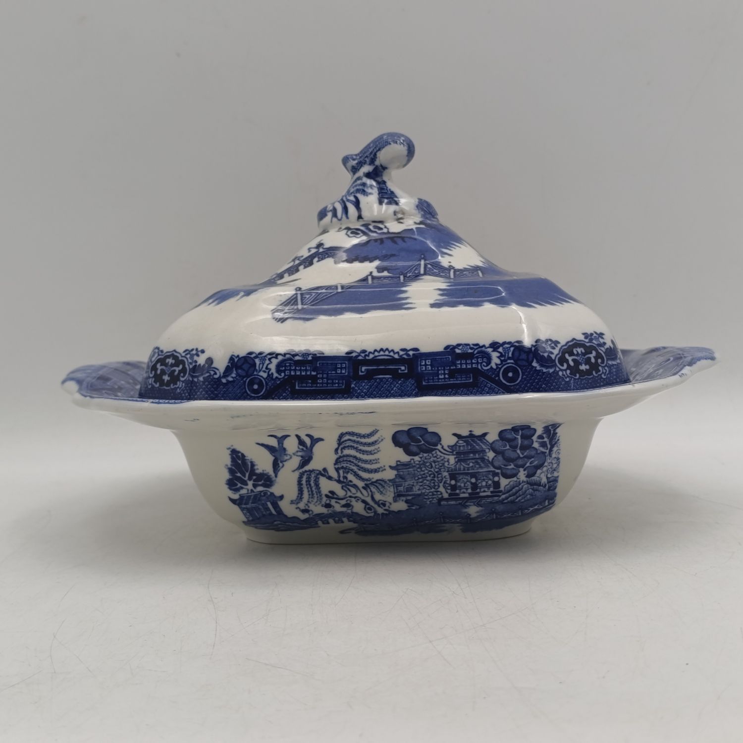 Antique Adderleyware Old Willow pattern serving dish with lid