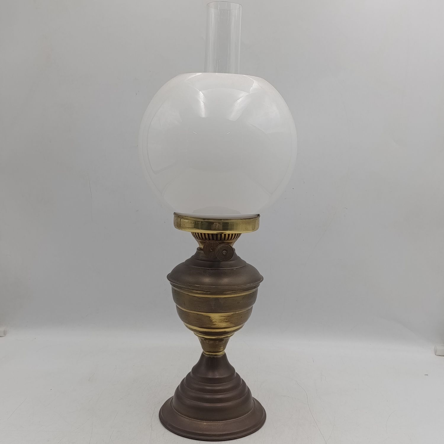 Vintage Duplex oil lantern with glass funnel and glass shade