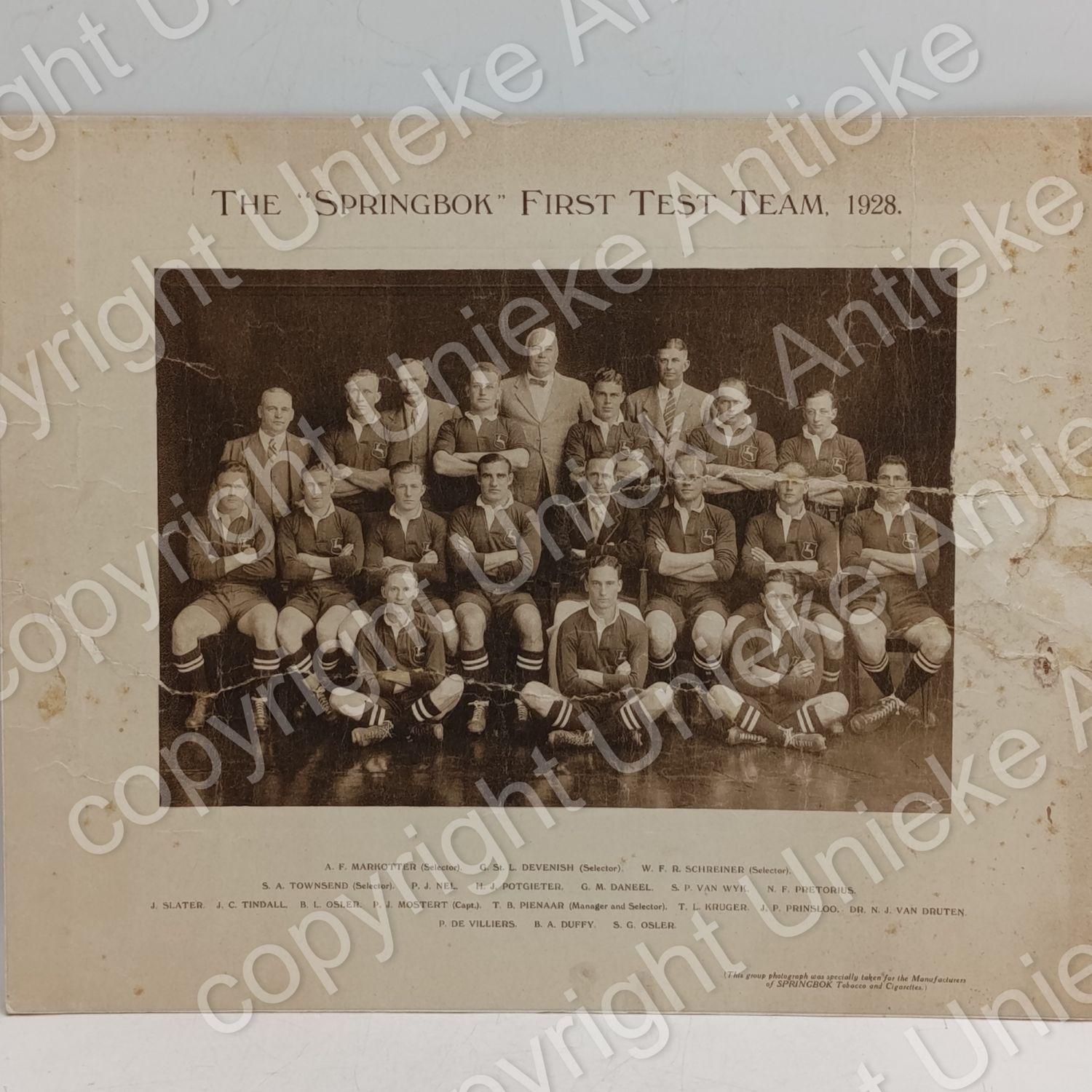 The Springbok First Test Team 1928 rugby photo