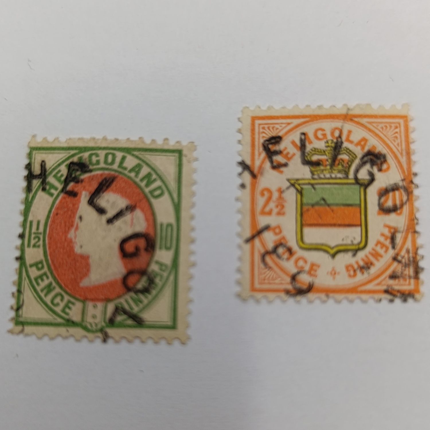 Heligoland 10pf and 20pf (SG 15) stamps - used
