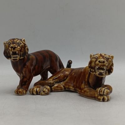 Pair of vintage ceramic tiger figurines