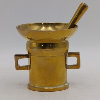 Vintage small solid brass mortar and pestle - Height 6.5cm