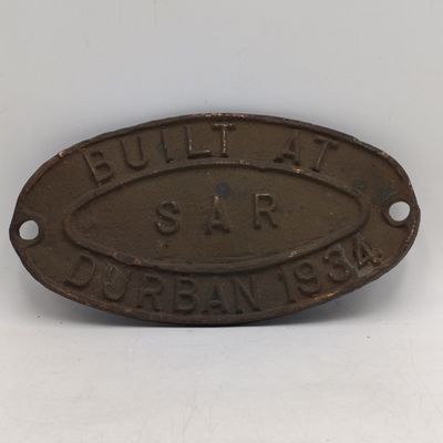 1934 SA Railways Durban coach builder brass plate