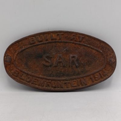 1914 SA Railways Bloemfontein coach builder plate - cast iron