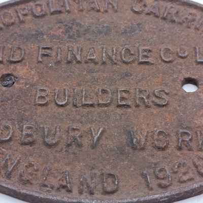 1928 The Metropolitan Carriage wagon builder cast iron  plate