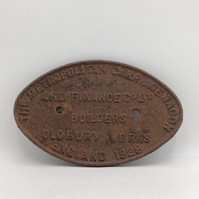 1928 The Metropolitan Carriage wagon builder cast iron  plate