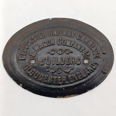 Antique Gloucester Railway Carriage and wagon company builder brass plate