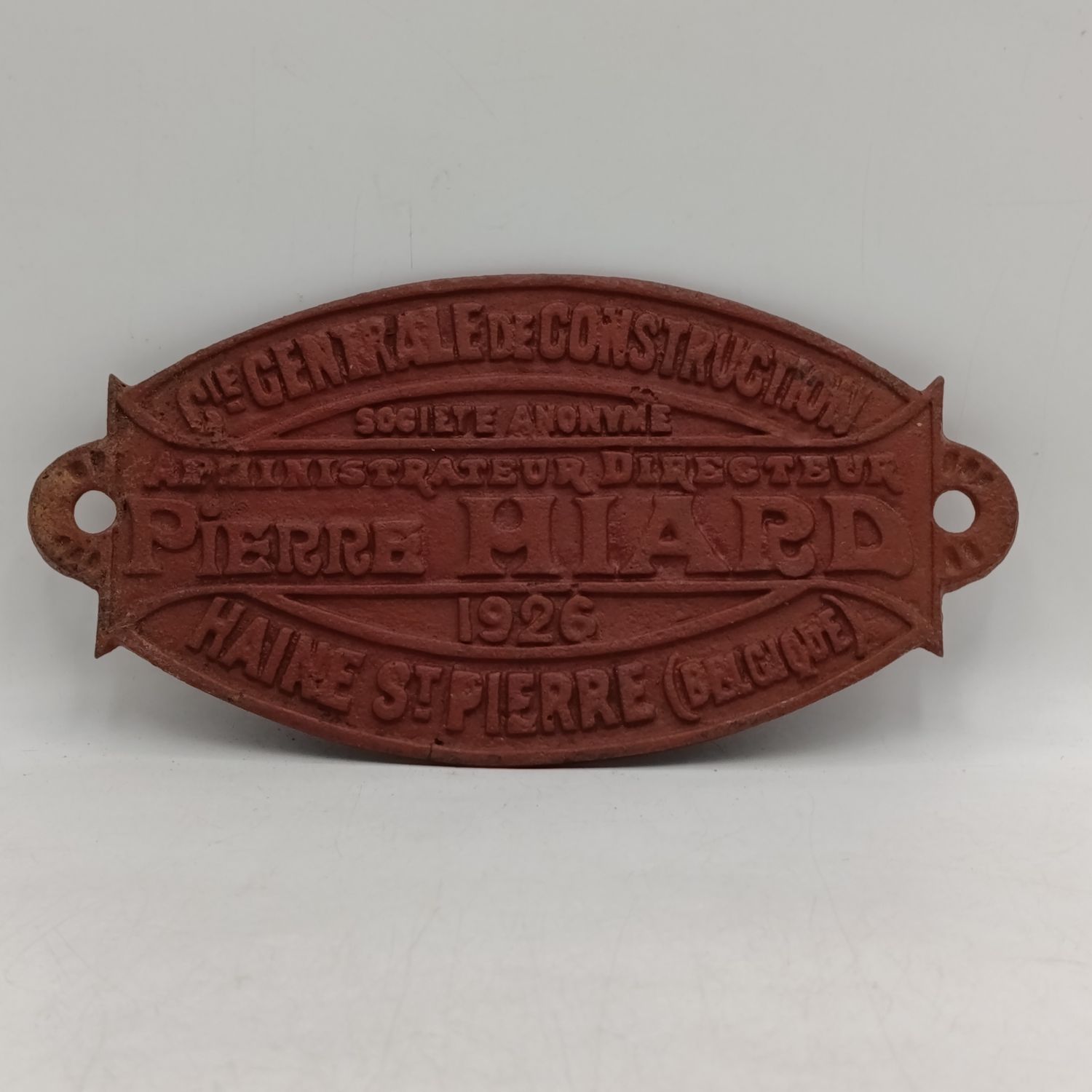 1926 Pierre Hiard construction metal markers plate