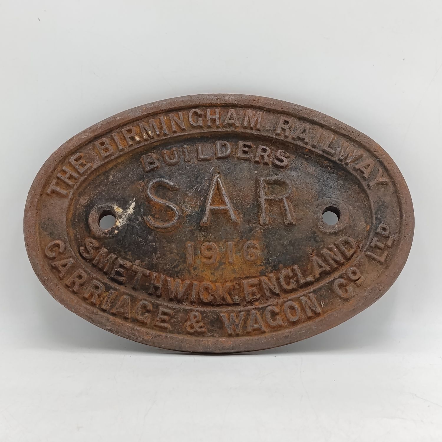 1916 SA Railways coach builder plate - The Birmingham Railway carriage and wagon Co.