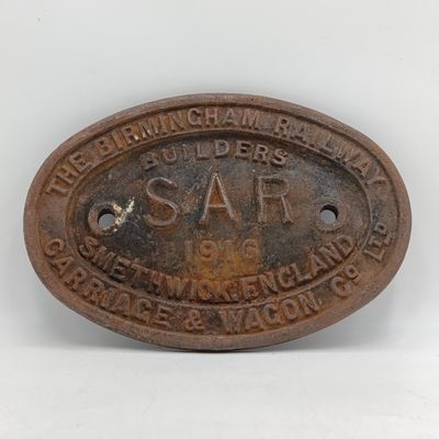 1916 SA Railways coach builder plate - The Birmingham Railway carriage and wagon Co.
