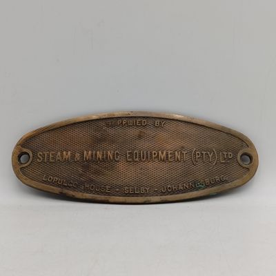 Antique Steam and Mining Equipment (Pty) Ltd brass names plate