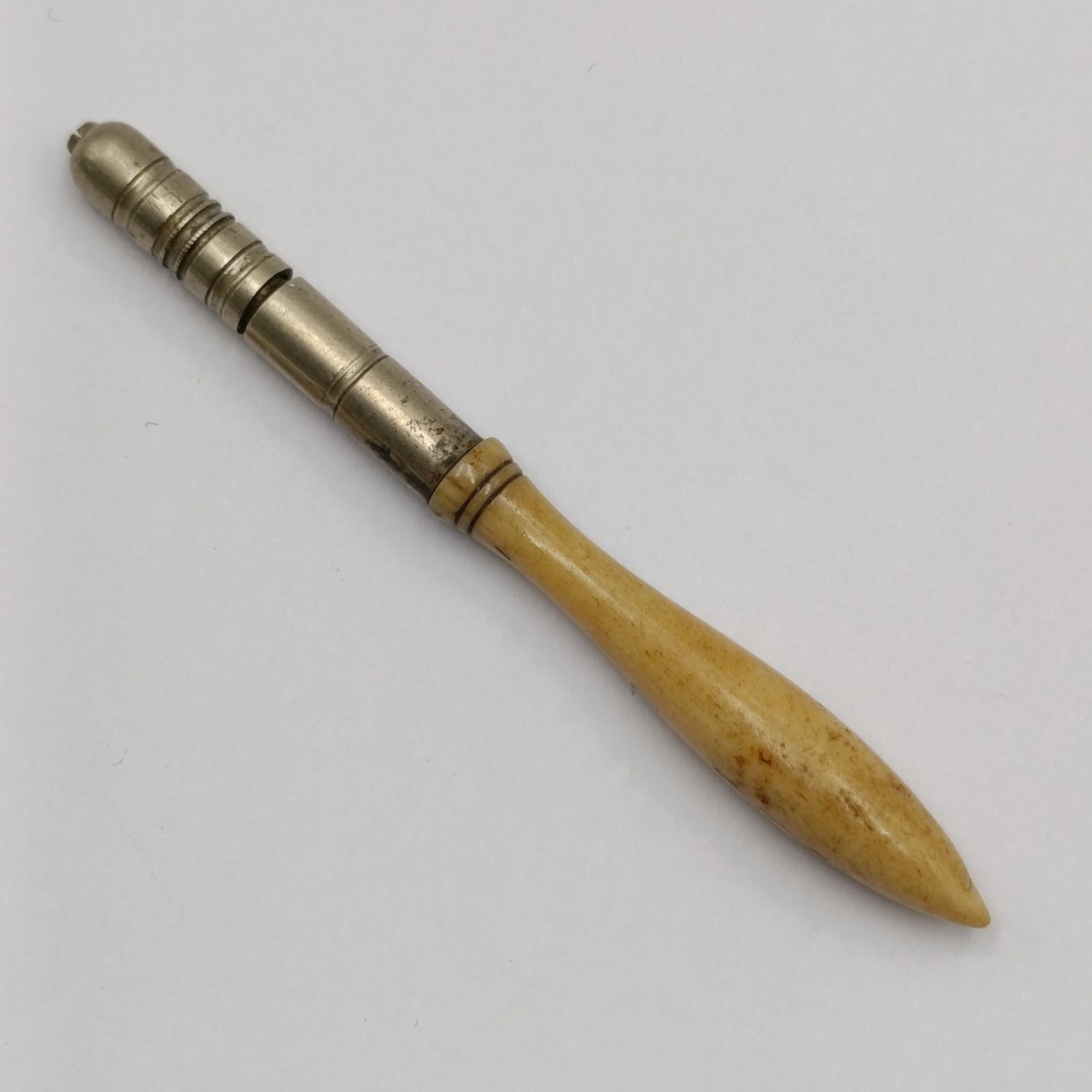 Antique croehet tool - Bone handle with compression fitting for needle mid 1800's