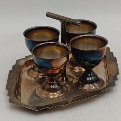 Set of 4 egg cups on tray - silverplated