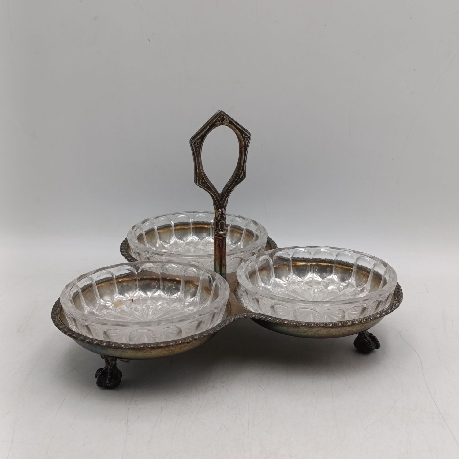 Vintage 3 division silverplated snack dish with glass bowl