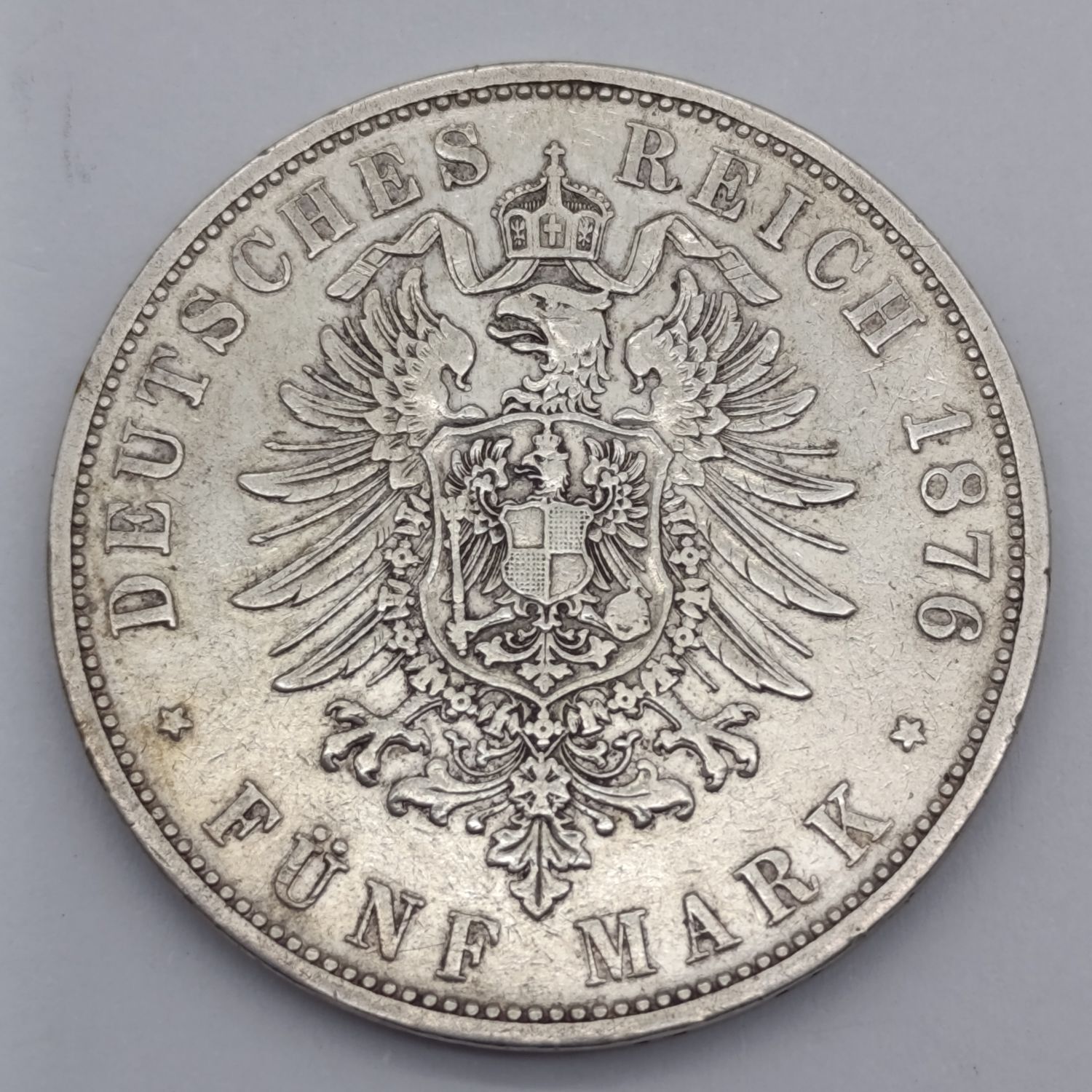 1876 F German Wuerttemberg 5 Mark XF
