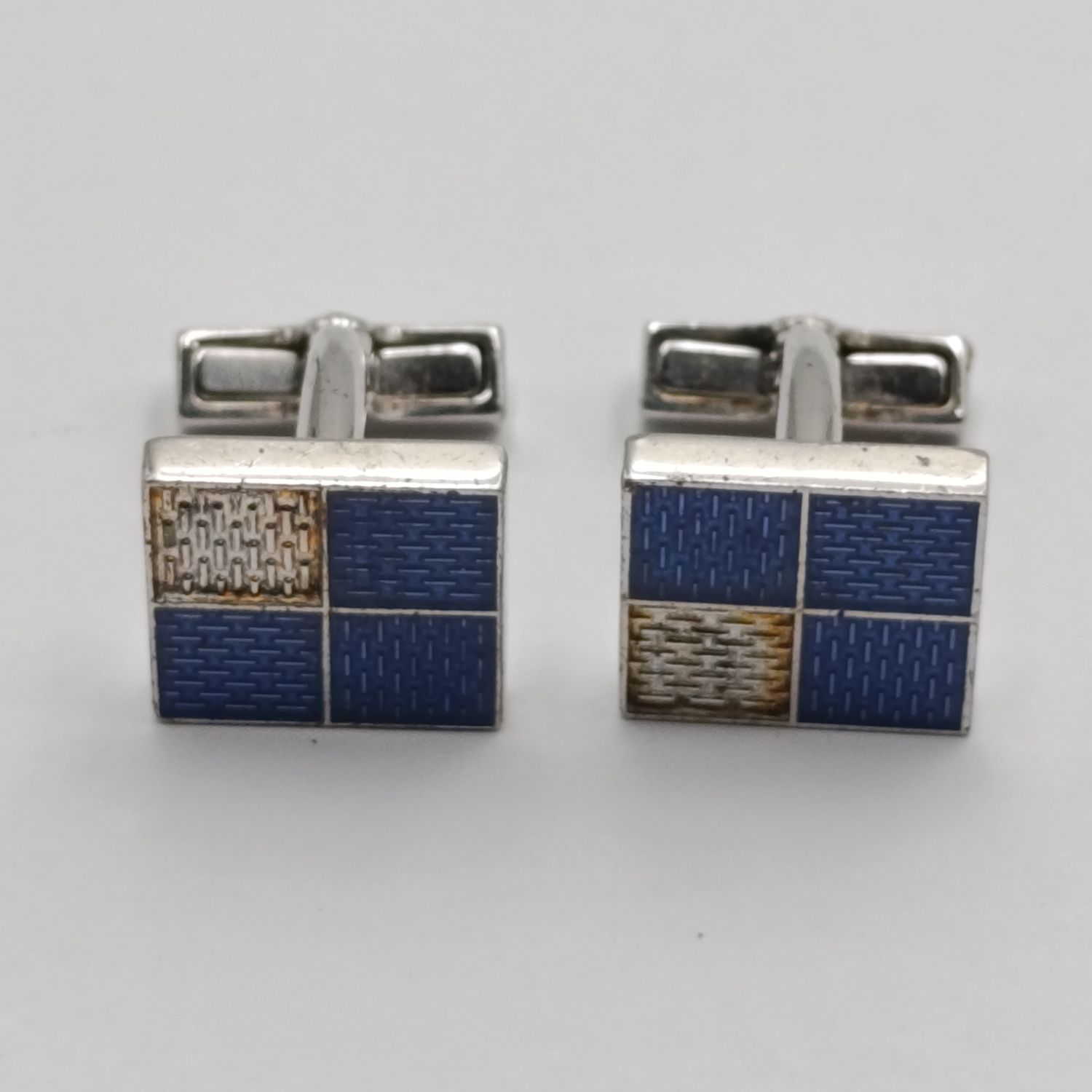 Pair of Louis Vuitton Damier 4 square sterling silver cufflinks