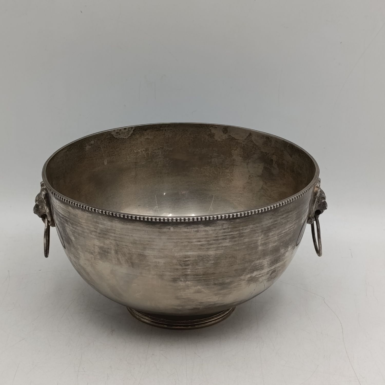 Vintage silverplated salad bowl with Lion's head handels