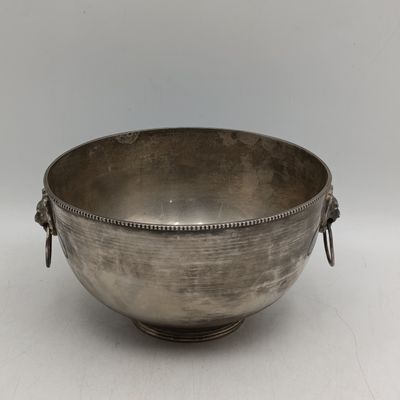 Vintage silverplated salad bowl with Lion's head handels