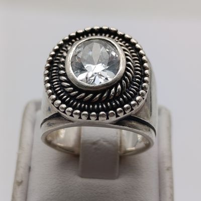 Sterling silver ring with clear stone - weight over 10g - size M