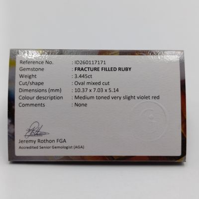 Oval Mixed Fracture Filled Ruby of 3,445ct with GEMLAB certificate