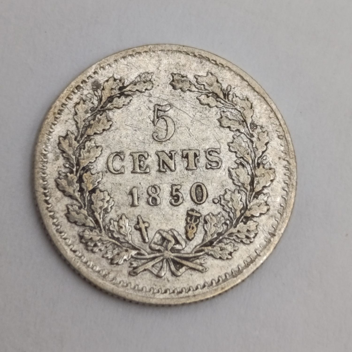 Netherlands 1850 Five cents - open 8 with open 8 with dot after date