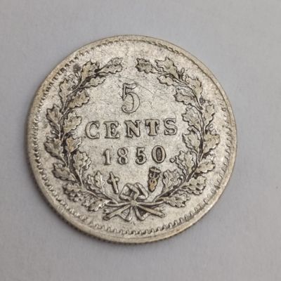 Netherlands 1850 Five cents - open 8 with open 8 with dot after date