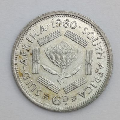 South Africa 1960 silver 6 pence  - uncirculated