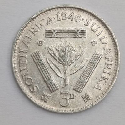 South Africa 1946 silver 3d tickey with mint luster