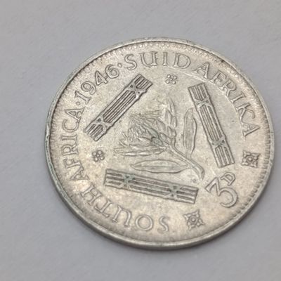 South Africa 1946 silver 3d tickey with mint luster