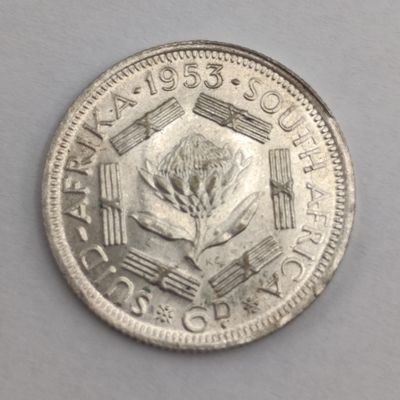 South Africa 1953 Six pence uncirculated